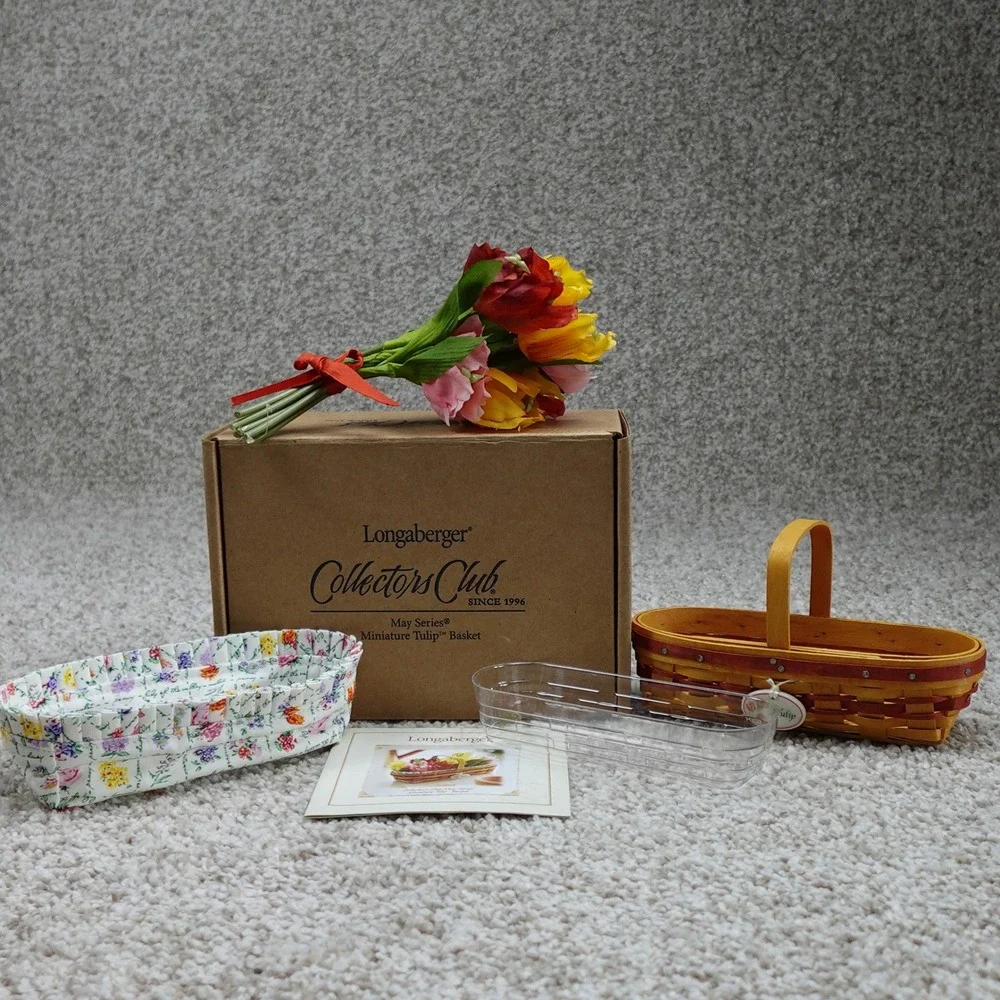 Longaberger 2008 Collectors Club May Series Miniature Tulip Basket Set Box Liner